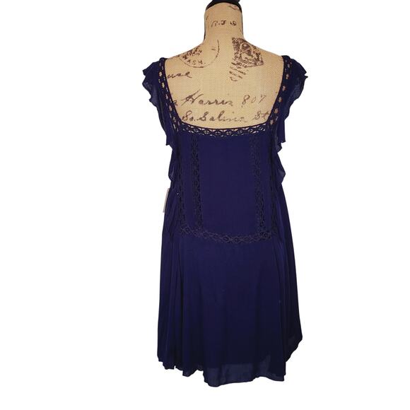 Free People Blue Eyelet Front w/Crochet Flutter Sleeves Flapper Dress M NWT - Picture 9 of 15